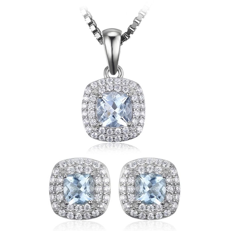 Strieborná kolekcia s cushion akvamarínmi a zirkónmi Jacky