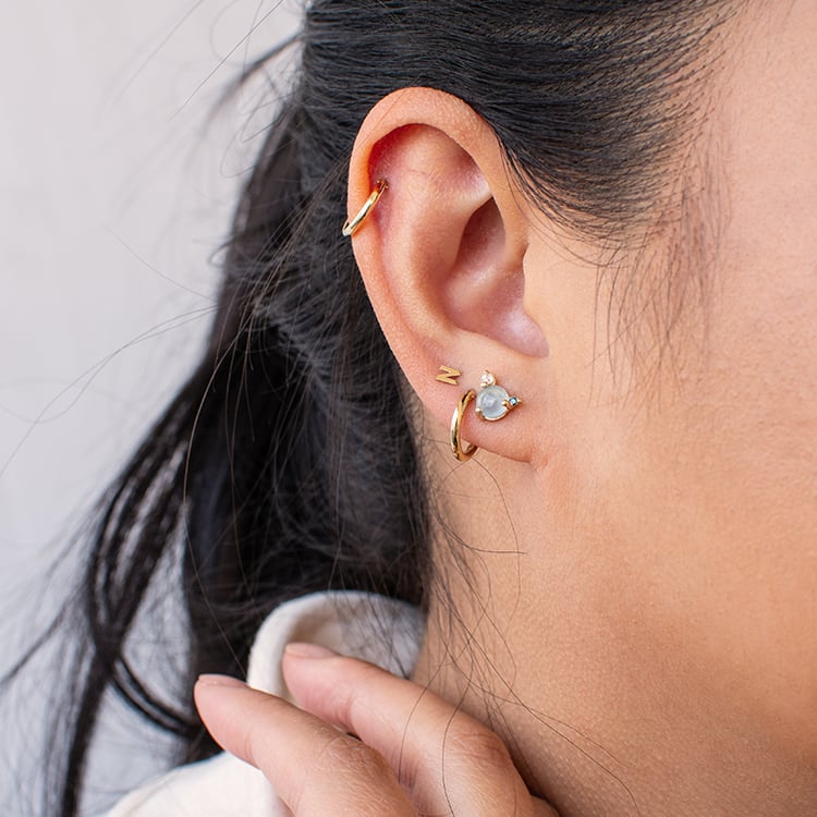 Náušnice s akvamarínom, mesačným kameňom a modrým diamantom Baal 120265