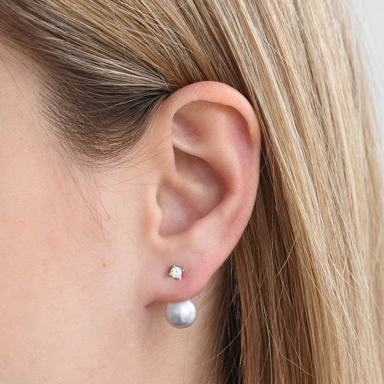 Strieborné 2v1 náušnice so sivými perlami Cherette 100265