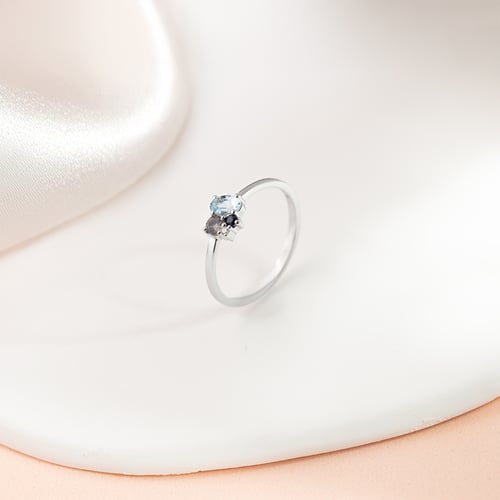 Cluster prsteň s akvamarínom, labradoritom, zafírom a diamantom Merche