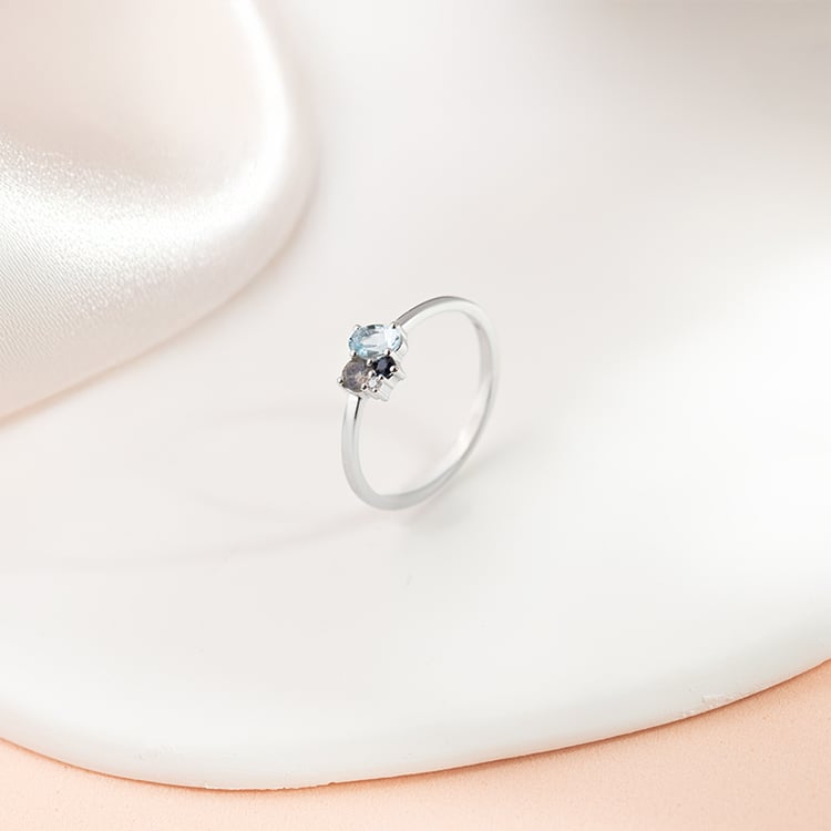 Cluster prsteň s akvamarínom, labradoritom, zafírom a diamantom Merche 149132