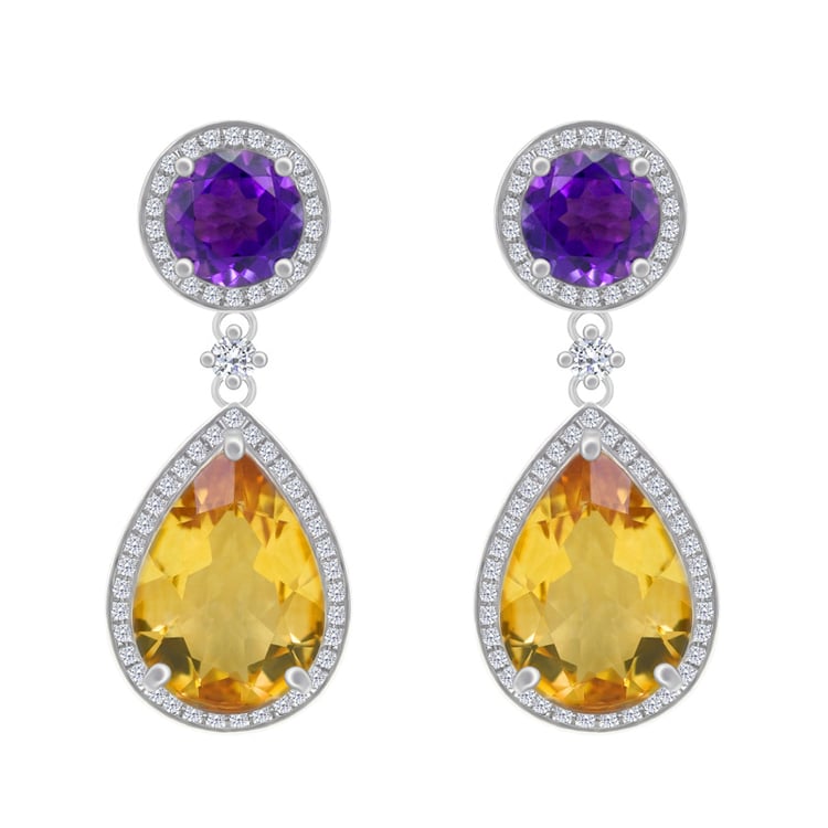Zlaté náušnice s citrínmi a ametystmi Maurise