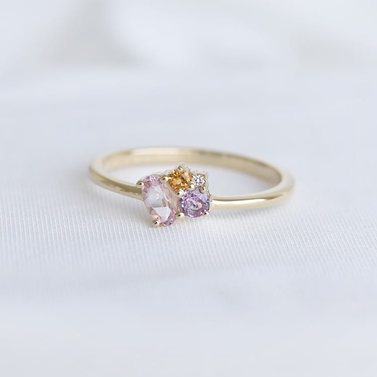 Prsteň s morganitom, zafírom, citrínom a diamantom zo zlata 90388