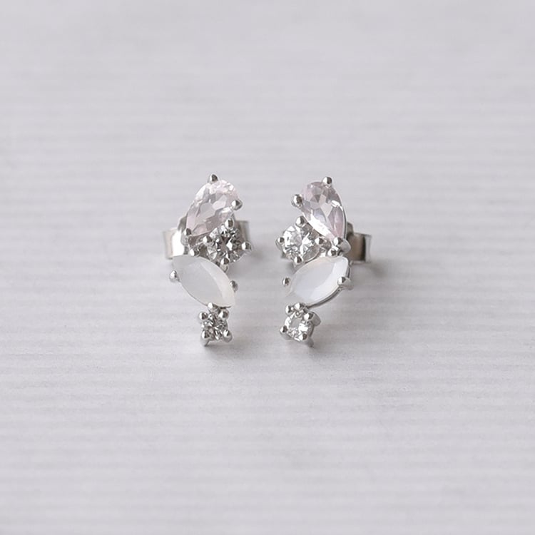 Strieborné náušnice s mesačným kameňom, růženínom a topásmi 72659