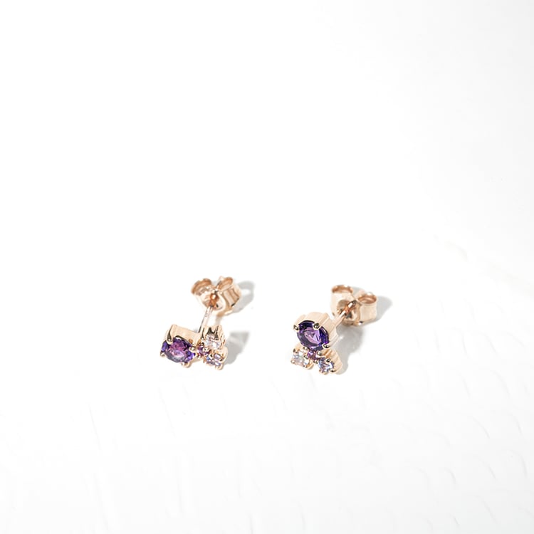 Strieborné cluster náušnice s ametystmi a drahokamami Kerrie 127868