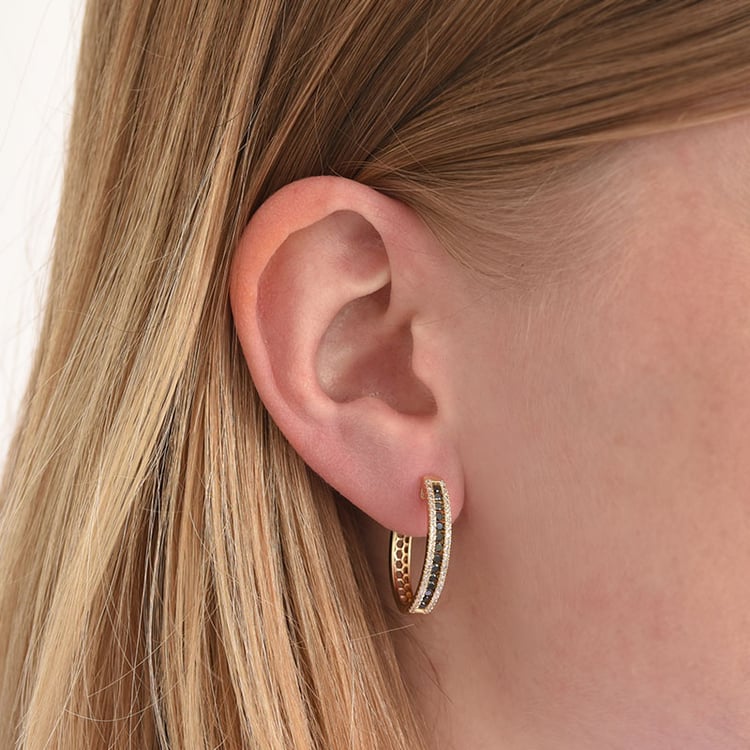 Kruhové náušnice s čiernymi a bielymi diamantmi zo zlata 84450