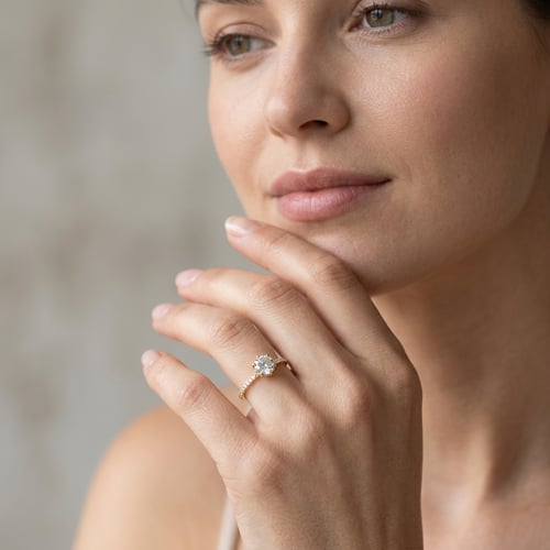 Zdobený zásnubný prsteň s 1.08ct IGI certifikovaným lab-grown diamantom a lab-grown diamantmi Annice