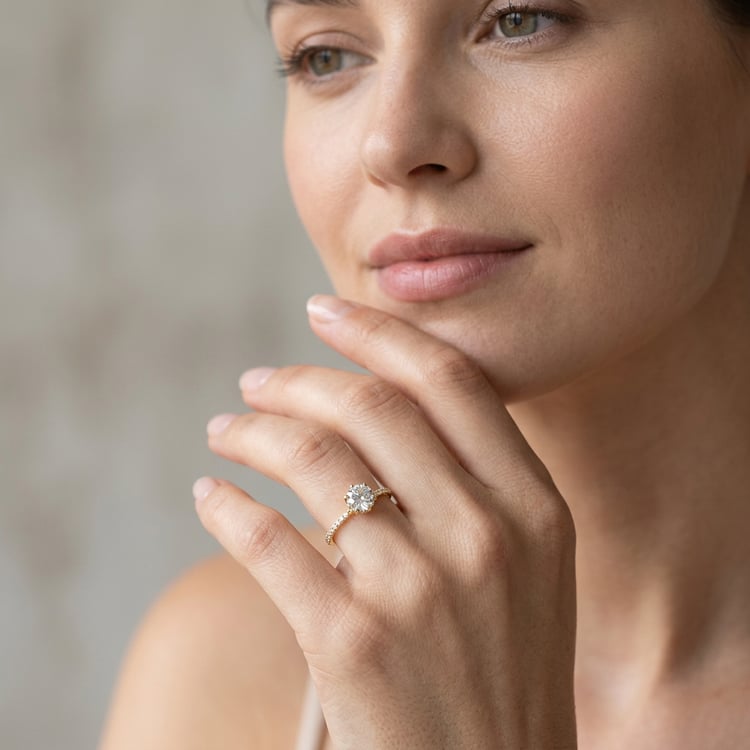 Zdobený zásnubný prsteň s 1.08ct IGI certifikovaným lab-grown diamantom a lab-grown diamantmi Annice 170106