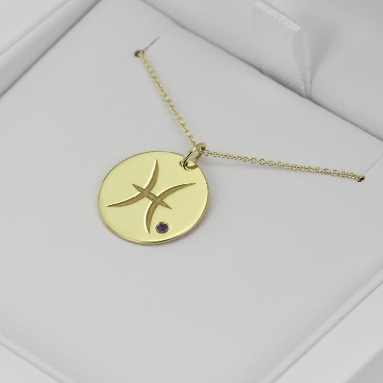 Strieborný prívesok so znamením a ametystom Ryby 103409