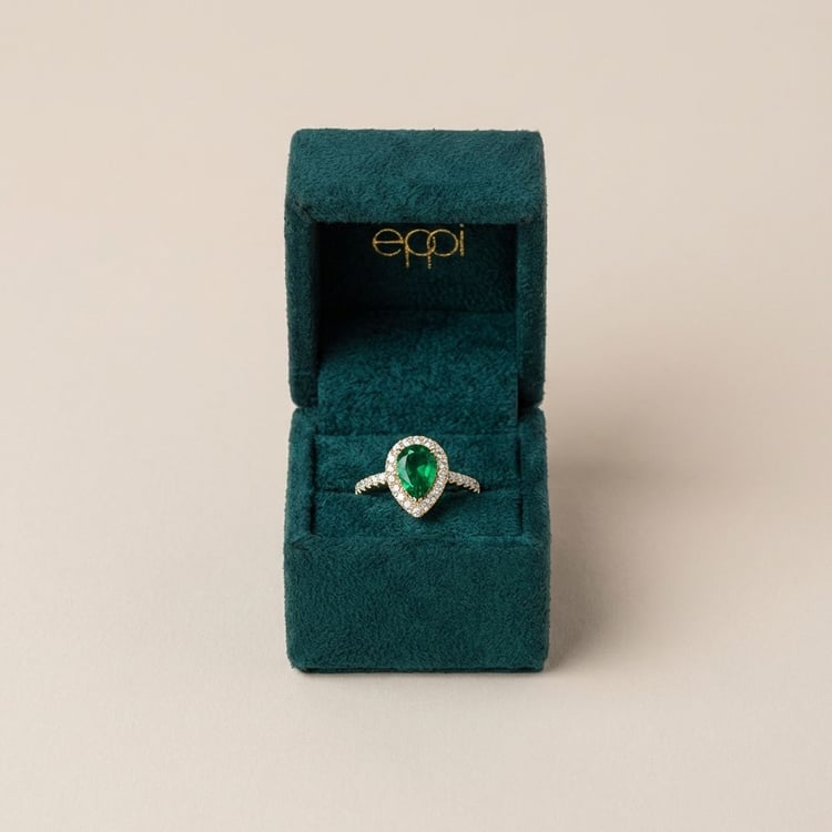 Rozvodový halo prsteň s pear lab-grown smaragdom a diamantmi Peter 165571