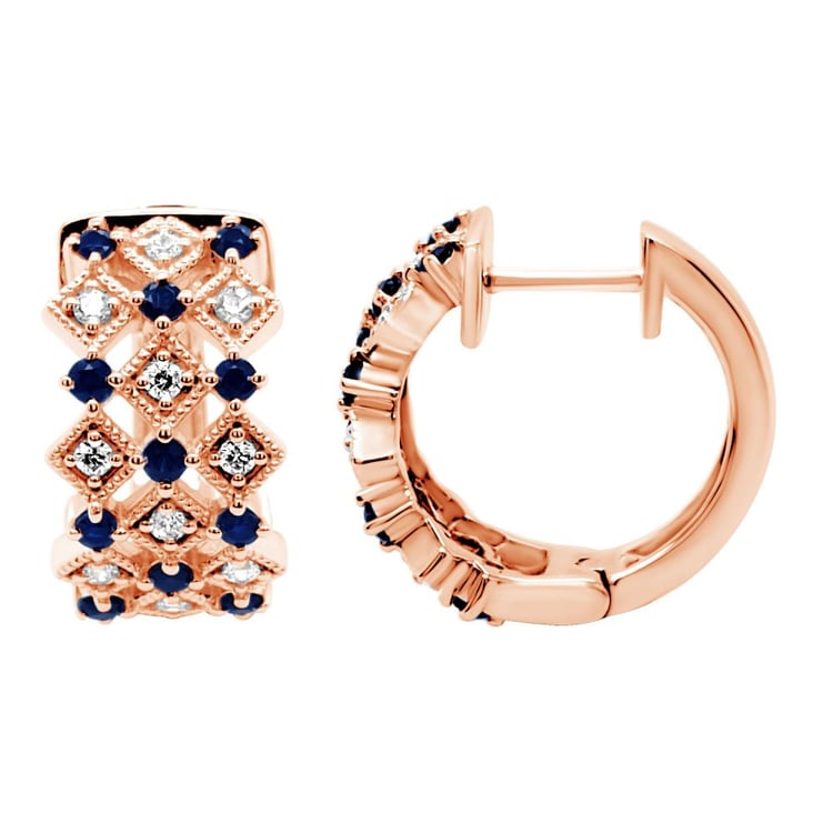 Zlaté kruhové náušnice s diamantmi a zafírmi Solveig 160864