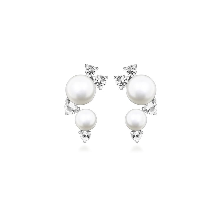 Strieborné perlové náušnice s bielym topásom 163852