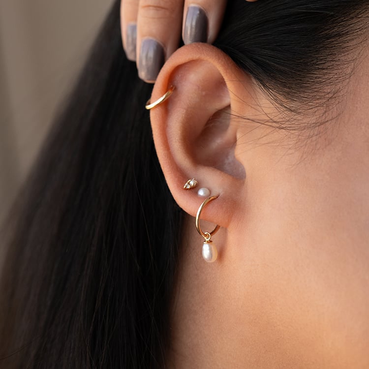 Zlaté náušnice s perlami a lab-grown diamantmi Chaney 126634