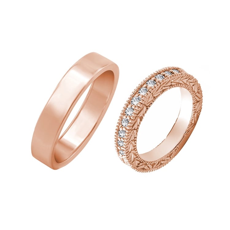 Svadobné prstene s vintage obrúčkou a pánskym prsteňom 29899