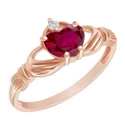 Zlatý claddagh prsteň s rubínom a diamantom Valma