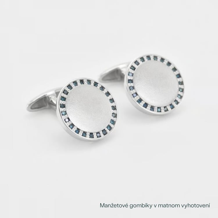 Zlaté okrúhle manžetové gombíky s modrými diamantmi Tanzy 165792