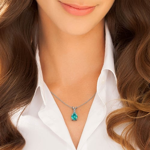 Zlatý prívesok s pear lab-grown paraiba turmalínom a diamantom Abilo