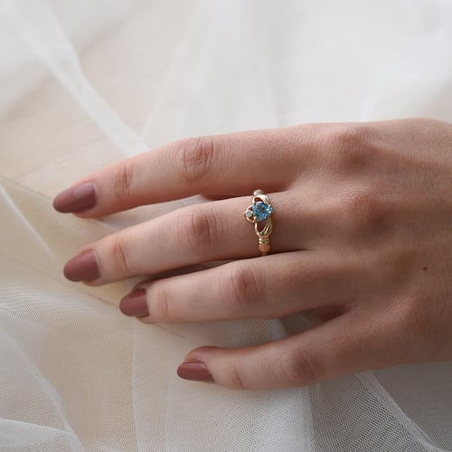 Zlatý claddagh prsteň s topásom a diamantom Valma