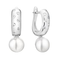 Strieborné minimalistické visiace náušnice s perlou a zirkónmi Azad