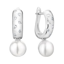 Strieborné minimalistické visiace náušnice s perlou a zirkónmi Azad