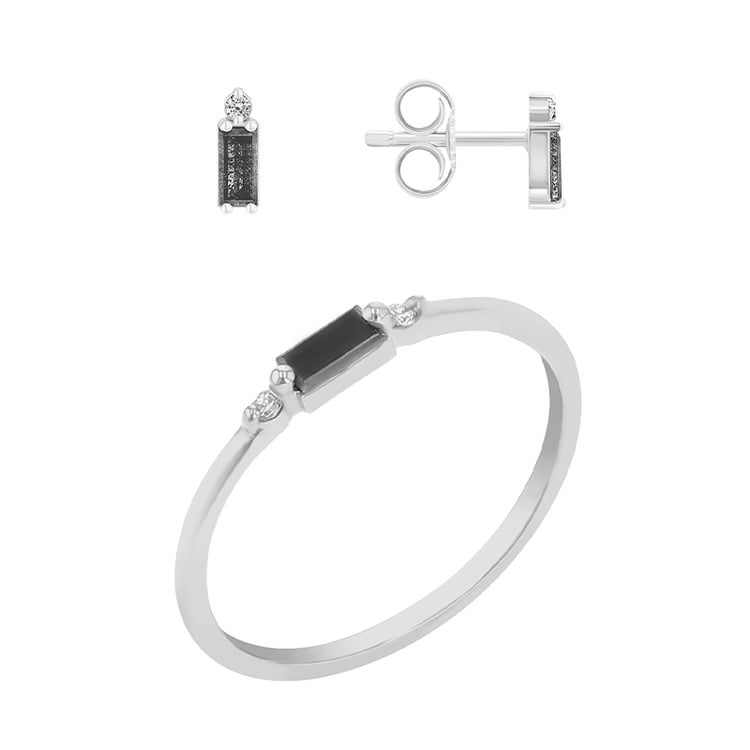 Kolekcia zlatých šperkov s baguette salt and pepper diamantmi Stott 110122