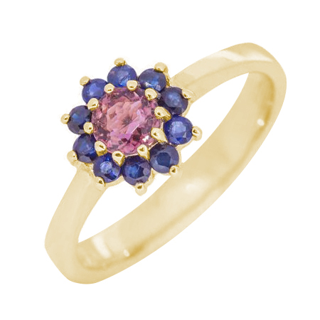 Zlatý prsteň s turmalínom a zafírmi Haidi 141456