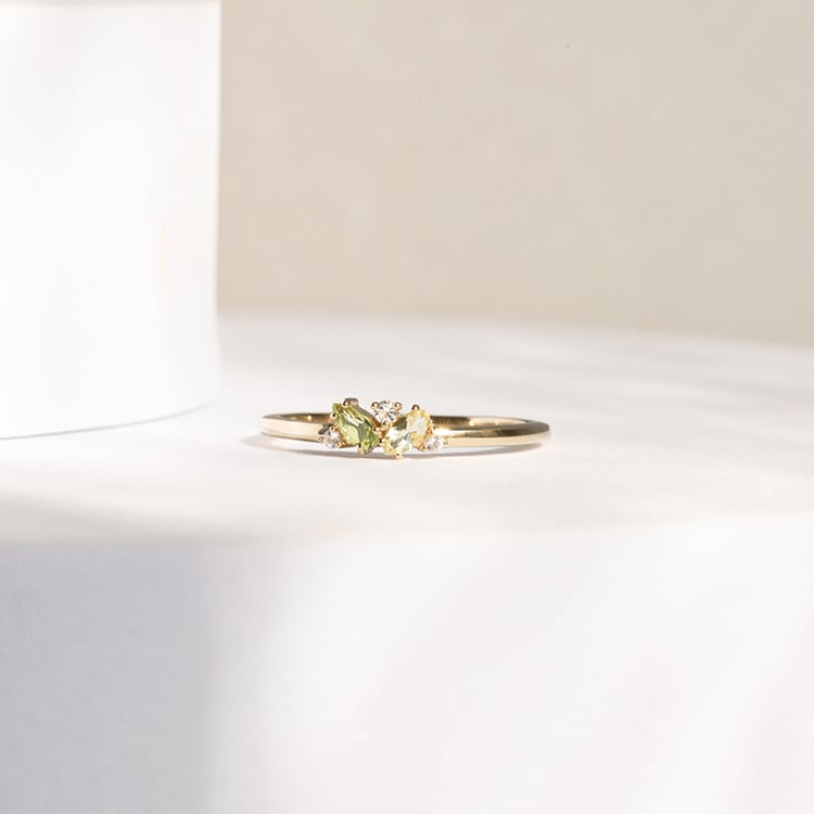 Strieborný cluster prsteň s topazmi, quartzmi a olivíny Verano 142702