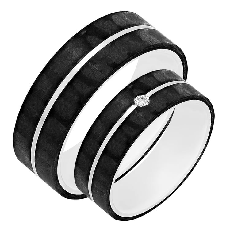 Karbonové snubné prstene s bielym zlatom