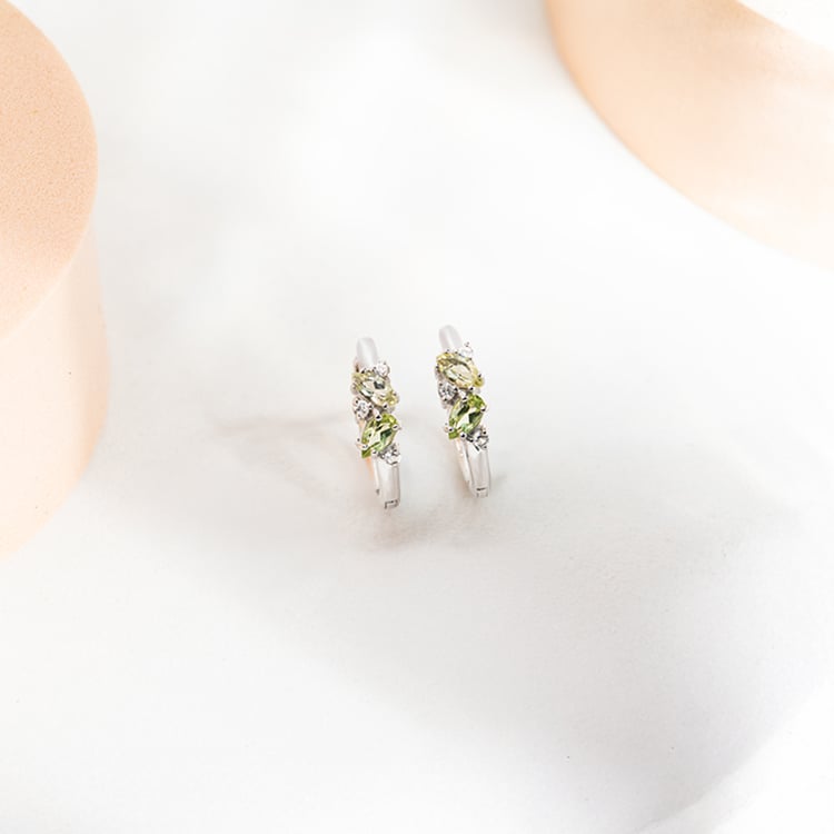 Strieborné cluster kruhové náušnice s topazmi, quartzmi a olivíny Limone 149134