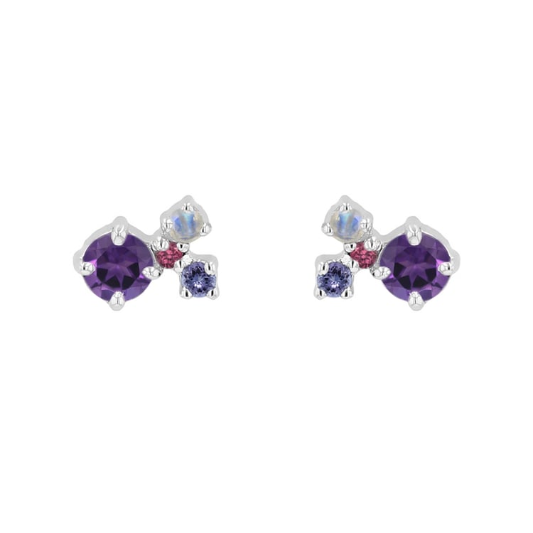 Fialové cluster náušnice s ametystmi a drahokamami Kerrie 124679