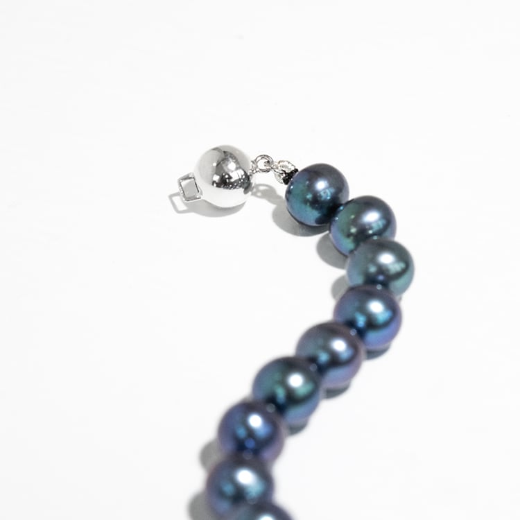 Zlatý náramok s čiernymi 7 - 7.5 mm perlami Liuva 128763