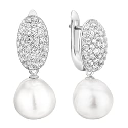 Strieborné minimalistické visiace náušnice s perlou a zirkónmi Manu