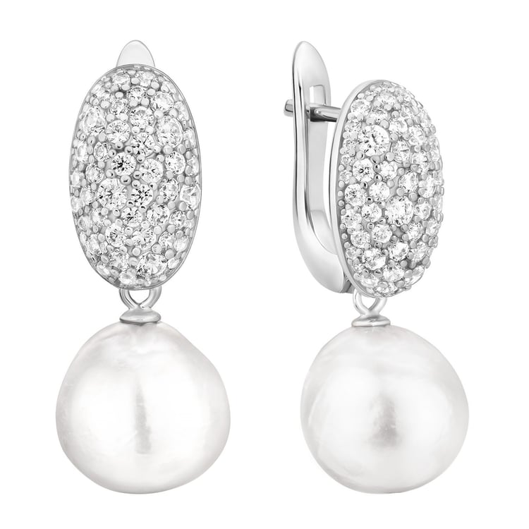 Strieborné minimalistické visiace náušnice s perlou a zirkóny Manu