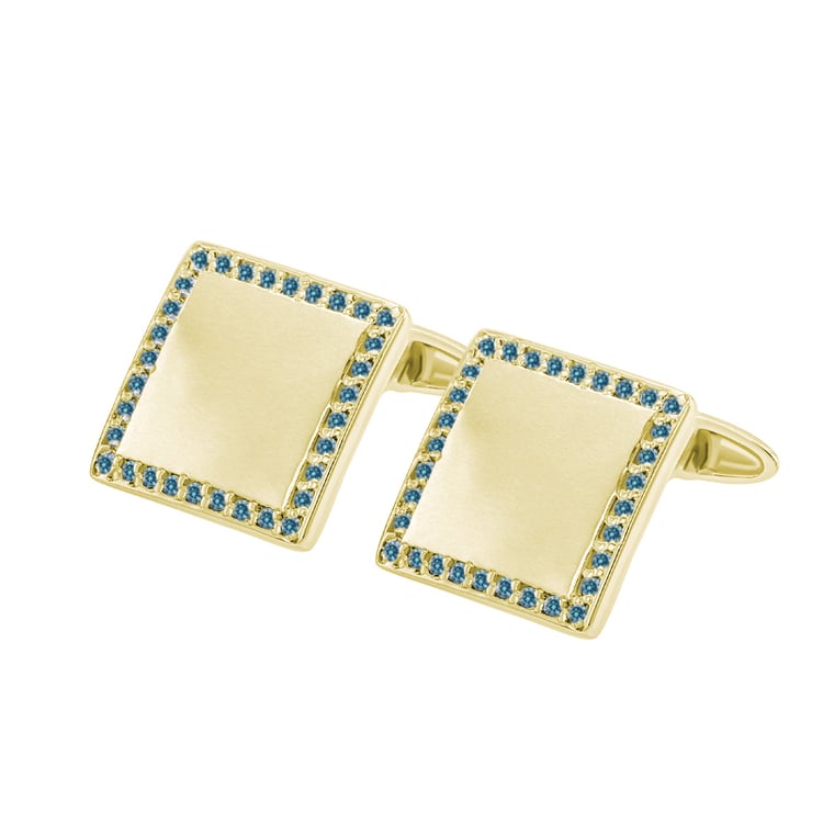 Štvorcové manžetové gombíky zo žltého zlata s modrými diamantmi Seldon