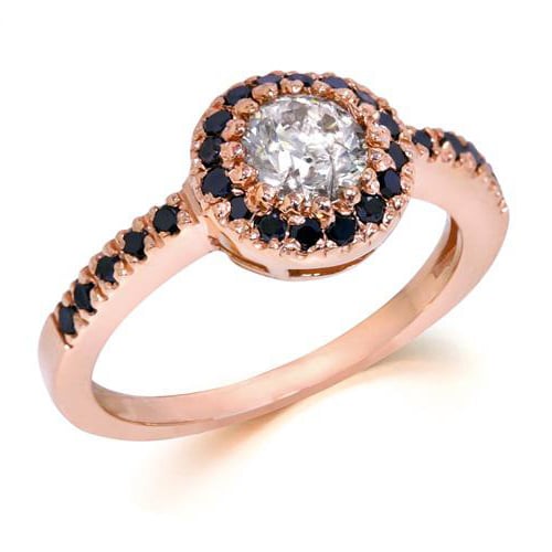 Zlatý prsteň s čiernymi diamantmi a diamantom