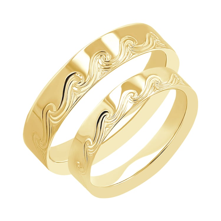 Svadobné obrúčky s ručnou rytinou vĺn Ozzy