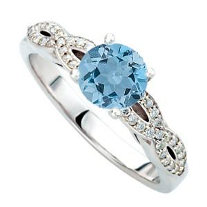 Prsteň z bieleho zlata s akvamarínom a diamantmi 52942