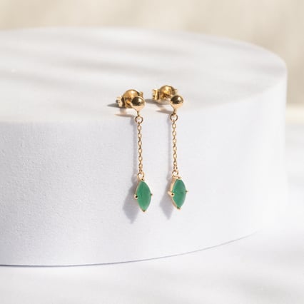 Zlaté visiace náušnice s brazílskymi smaragdmi Giada