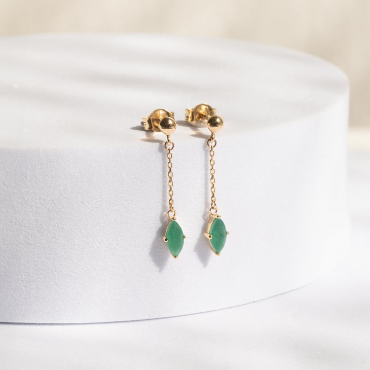 Zlaté visiace náušnice s brazílskymi smaragdmi 142747