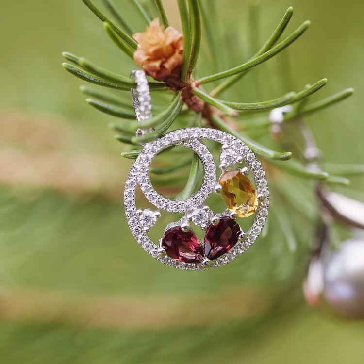 Strieborný náhrdleník s granátmi a citrínom 15438