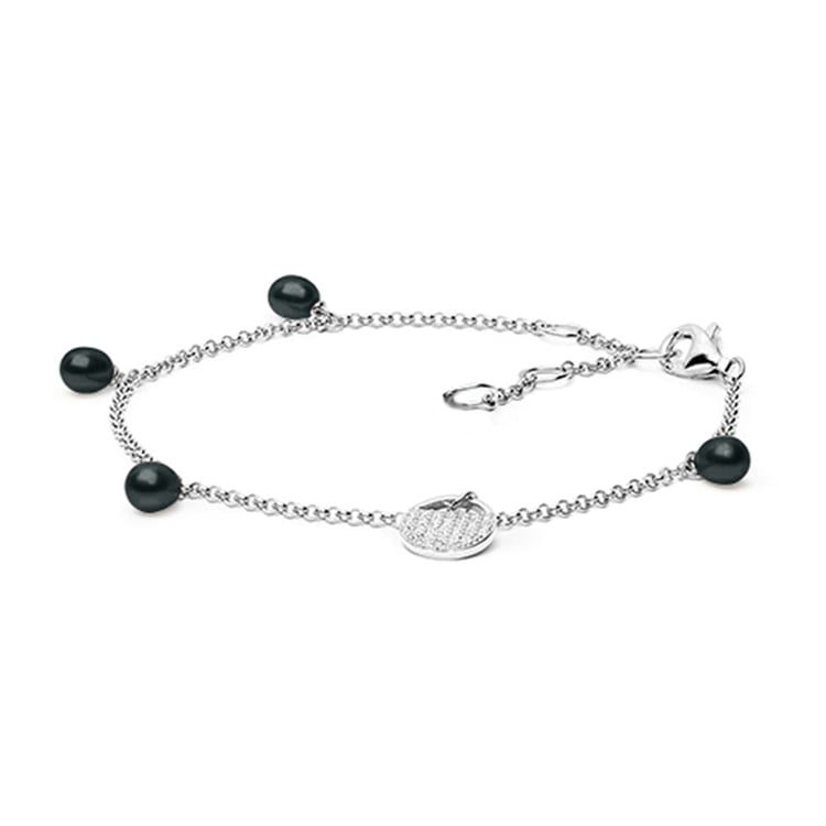 Strieborný náramok s čiernymi perlami a zirkónmi Dusty