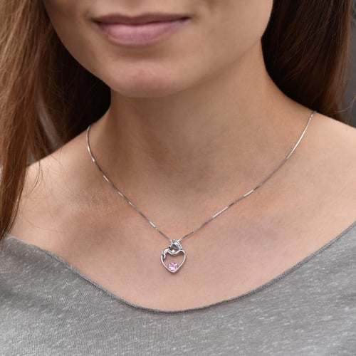 Strieborný prívesok matka a dieťa s ružovým turmalínom a diamantom Heli