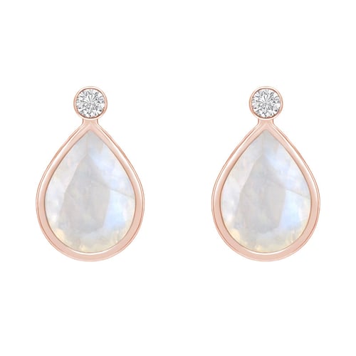 Zlaté náušnice s pear mesačnými kameňmi a diamanty so skrutkovacím zapínaním Ola