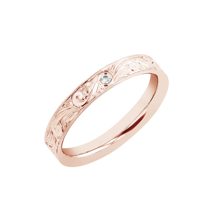 Vintage svadobné obrúčky s gravírovaním a diamantom Bolton 98404