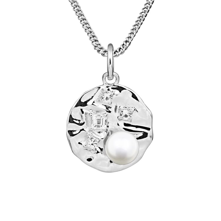 Strieborný prívesok s perlou a bielymi topásmi 163845