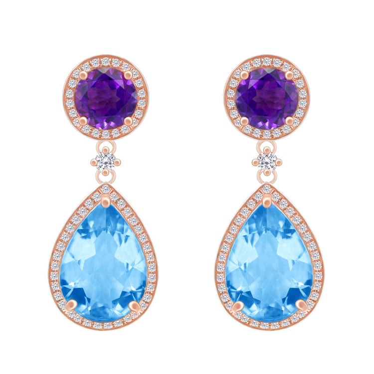 Diamantové ametystové náušnice s topásmi 51737