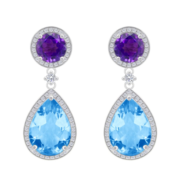 Zlaté diamantové náušnice s topásmi a ametystmi Marget