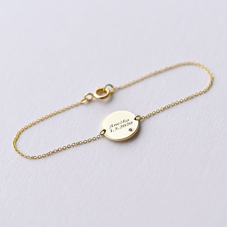 Zlatý náramok s diamantom a gravírom 62225