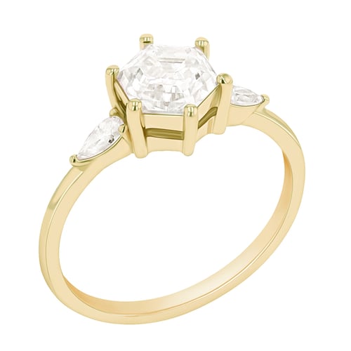 Zásnubný prsteň s hexagon moissanitom a pear diamantmi Larissa