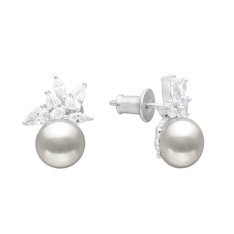Strieborné perlové náušnice s perlami a zirkónmi